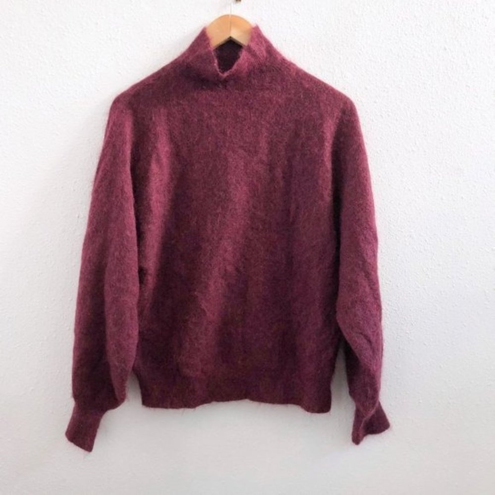 Cozy Women's Burgundy Mohair-Blend Turtleneck Sweater